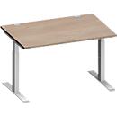 Schäfer Shop Genius Schreibtisch MODENA FLEX, Rechteck, T-Fuß Rechteckrohr, B 1200 x T 800 x H 650-850 mm, Eiche/weißalu