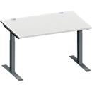 Schäfer Shop Genius Schreibtisch MODENA FLEX, Rechteck, T-Fuß Rechteckrohr, B 1200 x T 800 x H 650-850 mm, lichtgrau/anthrazit