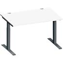 Schäfer Shop Genius Schreibtisch MODENA FLEX, Rechteck, T-Fuß Rechteckrohr, B 1200 x T 800 x H 650-850 mm, weiß/anthrazit