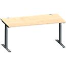 Schäfer Shop Genius Schreibtisch MODENA FLEX, Rechteck, T-Fuß Rechteckrohr, B 1600 x T 800 x H 650-850 mm, Ahorn/anthrazit