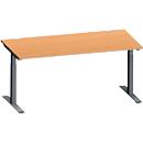 Schäfer Shop Genius Schreibtisch MODENA FLEX, Rechteck, T-Fuß Rechteckrohr, B 1600 x T 800 x H 650-850 mm, Buche/anthrazit