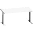 Schäfer Shop Genius Schreibtisch MODENA FLEX, Rechteck, T-Fuß Rechteckrohr, B 1600 x T 800 x H 650-850 mm, weiß/weißalu