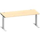 Schäfer Shop Genius Schreibtisch MODENA FLEX, Rechteck, T-Fuß Rechteckrohr, B 1800 x T 800 x H 650-850 mm, Ahorn/weißalu