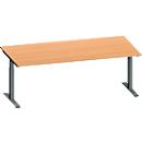 Schäfer Shop Genius Schreibtisch MODENA FLEX, Rechteck, T-Fuß Rechteckrohr, B 2000 x T 1000 x H 650-850 mm, Buche/anthrazit
