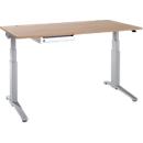 Schäfer Shop Genius Schreibtisch PLANOVA ERGOSTYLE, elektrisch höhenverstellbar, B 1600 mm, Eiche/weißaluminium + OrgaWork Schublade