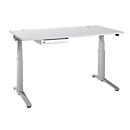 Schäfer Shop Genius Schreibtisch PLANOVA ERGOSTYLE, elektrisch höhenverstellbar, B 1600 mm, lichtgrau/weißaluminium + OrgaWork Schublade