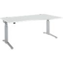 Schäfer Shop Genius Schreibtisch PLANOVA ERGOSTYLE, elektrisch höhenverstellbar, Freiform, Ansatz rechts, C-Fuß, B 1800 mm, lichtgrau/weißalu