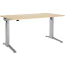 Schäfer Shop Genius Schreibtisch PLANOVA ERGOSTYLE, elektrisch höhenverstellbar, Rechteck, C-Fuß, B 1600 x T 800 x H 715-1182 mm, Ahorn/weißaluminium 