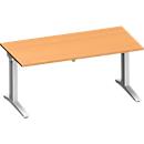 Schäfer Shop Genius Schreibtisch PLANOVA ERGOSTYLE, elektrisch höhenverstellbar, Rechteck, C-Fuß, B 1600 x T 800 x H 715-1182 mm, Buche/weißaluminium