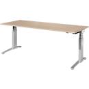 Schäfer Shop Genius Schreibtisch PLANOVA ERGOSTYLE, elektrisch höhenverstellbar, Rechteck, C-Fuß, B 2000 x T 800 x H 645-1305 mm, Eiche/weißaluminium