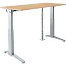 Schäfer Shop Genius Schreibtisch PLANOVA ERGOSTYLE S, elektrisch höhenverstellbar, C-Fuß, B 1600 mm, Ahorn/alusilber, Memorymaster, Kabelschlange