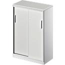 Schäfer Shop Genius Schuifdeurkast TETRIS SOLID, 3 ordnerhoogten, 2 legborden, B 800 mm, 19 mm afdekplaat, lichtgrijs/blank aluminium