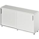 Schäfer Shop Genius Schuifdeurkast TETRIS WOOD, 2 OH, B 1600 x D 421 x H 800 mm, hoogte inclusief glijders, lichtgrijs