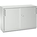 Schäfer Shop Genius schuifdeurkast TETRIS WOOD, 2 OH, incl. stalen sokkel, B 1200 x D 421 x H 800 mm, lichtgrijs
