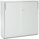 Schäfer Shop Genius schuifdeurkast TETRIS WOOD, 3 OH, 2 legborden, afsluitbaar, voetgeleiders &amp; stalen onderstel, B 1000 x D 421 x H 1160 mm, lichtgrijs