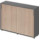 Schäfer Shop Genius schuifdeurkast TETRIS WOOD, 3 OH, B 1600 mm, hoogte incl. glijders, grafiet/eiken