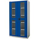 Schäfer Shop Genius Schwerlastschrank FS, Stahlblech, mit Sichtfenster, B 1055 x T 520 x H 1950 mm, 5 OH, lichtgrau/enzianblau, bis 1000 kg