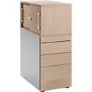 Schäfer Shop Genius sokkel met bovenkastje incl. schuifdeur, volledig afsluitbaar, greepgleuf aan de zijkant, eiken/wit aluminium