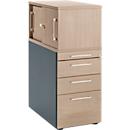 Schäfer Shop Genius Standcontainer mit Aufsatzschrank inkl. Schiebetür, komplett abschließbar, eckiger Griff, Eiche/anthrazit