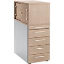 Schäfer Shop Genius Standcontainer mit Aufsatzschrank inkl. Schiebetür, komplett abschließbar, eckiger Griff, Eiche/weißalu