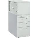 Schäfer Shop Genius Standcontainer mit Aufsatzschrank inkl. Schiebetür, komplett abschließbar, eckiger Griff, lichtgrau