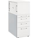 Schäfer Shop Genius Standcontainer mit Aufsatzschrank inkl. Schiebetür, komplett abschließbar, eckiger Griff, weiß