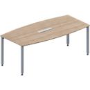 Schäfer Shop Genius Table de conférence MODENA FLEX, 6 connexions, bateau, 4 pieds en tube carré, L 2000 x H 720-840 mm, décor chêne/aluminium blanc