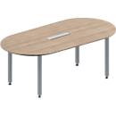 Schäfer Shop Genius Table de conférence MODENA FLEX, 6 connexions, ovale, 4 pieds en tube carré, L 2000 x P 1000 x H 720-840 mm, décor chêne/alu blanc