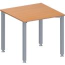 Schäfer Shop Genius Table de conférence MODENA FLEX, carrée, 4 pieds en tube carré, L 800 x P 800 x H 720-840 mm, hêtre/aluminium blanc RAL 9006