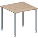 Schäfer Shop Genius Table de conférence MODENA FLEX, carrée, 4 pieds en tube rond, L 800 x P 800 x H 720-840 mm, décor chêne/aluminium blanc RAL 9006