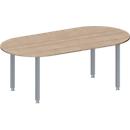 Schäfer Shop Genius Table de conférence MODENA FLEX, ovale, 4 pieds en tube carré, L 2000 x P 1000 x H 720-840 mm, décor chêne/aluminium blanc RAL 9006