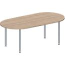 Schäfer Shop Genius Table de conférence MODENA FLEX, ovale, 4 pieds en tube rond, L 2000 x P 1000 x H 720-840 mm, décor chêne/aluminium blanc RAL 9006