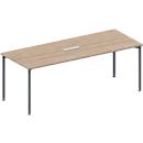 Schäfer Shop Genius Table de conférence MODENA FLEX, raccordement triple, rectangulaire, 4 pieds en tube rond, L 2 000 x P 800 x H 720-840 mm, finition chêne/aluminium blanc
