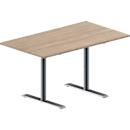 Schäfer Shop Genius Table de conférence MODENA FLEX, rectangulaire, pied en T en tube rond, L 1400 x P 800 x H 650-850 mm, décor chêne/aluminium blanc RAL 9006