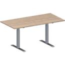 Schäfer Shop Genius Table de conférence MODENA FLEX, rectangulaire, pied en T en tube rond, L 1600 x P 800 x H 650-850 mm, décor chêne/alu blanc