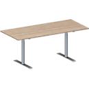 Schäfer Shop Genius Table de conférence MODENA FLEX, rectangulaire, pied en T en tube rond, L 1800 x P 800 x H 650-850 mm, décor chêne/aluminium blanc RAL 9006