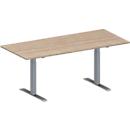 Schäfer Shop Genius Table de conférence MODENA FLEX, rectangulaire, pied en T tube rectangulaire, L 1800 x P 800 x H 650-850 mm, décor chêne/aluminium blanc RAL 9006