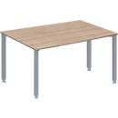 Schäfer Shop Genius Table de conférence MODENA FLEX, tonneau, 4 pieds en tube carré, L 1400 x P 1000/800 x H 720-840 mm, décor chêne/aluminium blanc RAL 9006