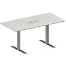 Schäfer Shop Genius Table de réunion MODENA FLEX, hauteur ajustable, bloc prise six entrées, en forme de rectangle, pied en T avec tubes rectangulaires, l. 1600 x P 800 mm, gris clair