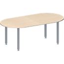 Schäfer Shop Genius Table de réunion MODENA FLEX, hauteur ajustable, en forme d'ovale, 4 pieds avec tubes carrés, l. 2000 x P 1000 mm, sans bloc prise, coloris érable 