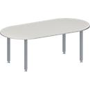 Schäfer Shop Genius Table de réunion MODENA FLEX, hauteur ajustable, en forme d'ovale, 4 pieds avec tubes carrés, l. 2000 x P 1000 mm, sans bloc prise, gris clair 