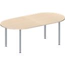 Schäfer Shop Genius Table de réunion MODENA FLEX, hauteur ajustable, en forme d'ovale, 4 pieds avec tubes ronds, 2000 x 1000 mm, coloris érable 