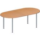 Schäfer Shop Genius Table de réunion MODENA FLEX, hauteur ajustable, en forme d'ovale, 4 pieds avec tubes ronds, 2000 x 1000 mm, coloris hêtre 