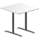 Schäfer Shop Genius Table de réunion MODENA FLEX, hauteur ajustable, en forme de carré, pieds en T avec tubes ronds, l. 800 x P 800 mm, blanc 