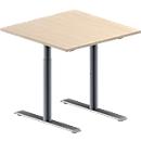 Schäfer Shop Genius Table de réunion MODENA FLEX, hauteur ajustable, en forme de carré, pieds en T avec tubes ronds, l. 800 x P 800 mm, coloris érable 