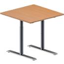 Schäfer Shop Genius Table de réunion MODENA FLEX, hauteur ajustable, en forme de carré, pieds en T avec tubes ronds, l. 800 x P 800 mm, coloris hêtre 