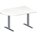 Schäfer Shop Genius Table de réunion MODENA FLEX, hauteur ajustable, en forme de demi-cercle, pieds en T avec tubes rectangulaires, l. 1400 x P 1000 mm, blanc