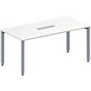 Schäfer Shop Genius Table de réunion MODENA FLEX, hauteur ajustable, en forme de rectangle, 4 pieds avec tubes carrés, l. 1600 x P 800 mm, bloc prise six entrées, blanc