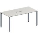 Schäfer Shop Genius Table de réunion MODENA FLEX, hauteur ajustable, en forme de rectangle, 4 pieds avec tubes carrés, l. 1600 x P 800 mm, bloc prise six entrées, gris clair