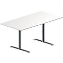 Schäfer Shop Genius Table de réunion MODENA FLEX, hauteur ajustable, en forme de rectangle, pied en T avec tubes ronds, l. 1600 x P 800 mm, blanc 